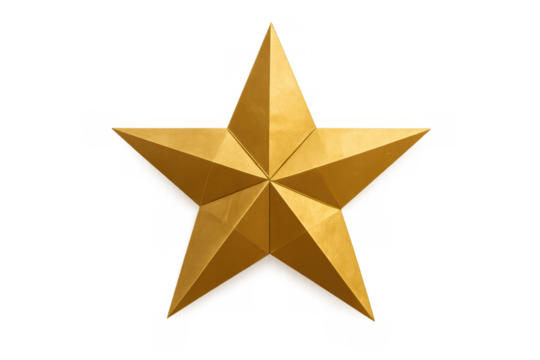 Golden five-pointed star symbolizing success, quality, achievement, award, and excellence on a transparent background