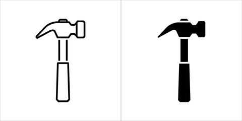 Two hammer icons, one outline and one solid black, isolated on a