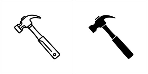 Two icons of a hammer, one outline and one filled
