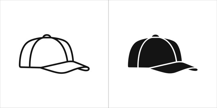 Simple outline and filled silhouette of a baseball cap