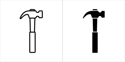 Two icons of a hammer, one outlined and one solid black