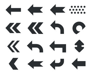 Set of Various Black Arrows Pointing to the Left Direction. Vector