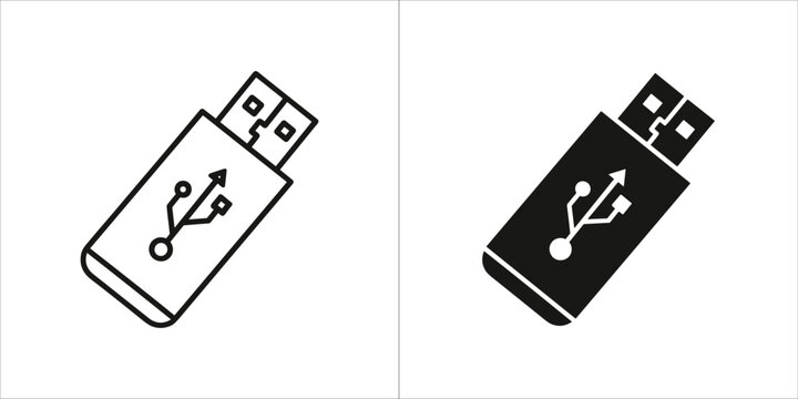 Two usb flash drive icons, one outlined and one solid black