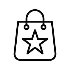 Shopping bag with star outline icon symbol for retail and commerce