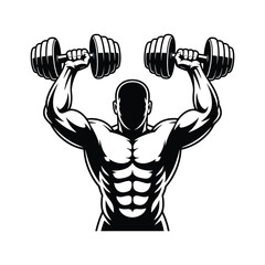 Man lifting dumbbells with muscular bodybuilder physique illustration