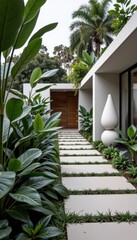 Minimalist Garden with Greenery and Sculptural Accents