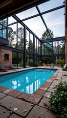 Abandoned Home Office with Pool and Large Windows