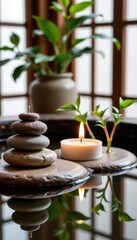 Zen Still Life with Candle Plants and Water