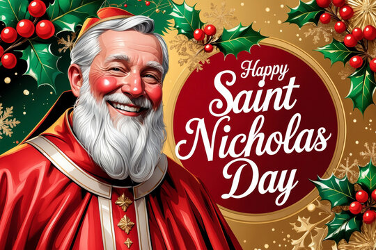Postcard festive poster banner for Orthodox holiday in honor of Saint Nicholas Day AI Generative - Powered by Adobe