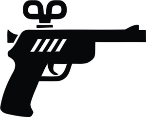 Toy gun with wind-up key a simple flat vector icon isolated on white background