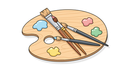 Illustration of artist paint palette with paint brushes for painting and artistic expression design