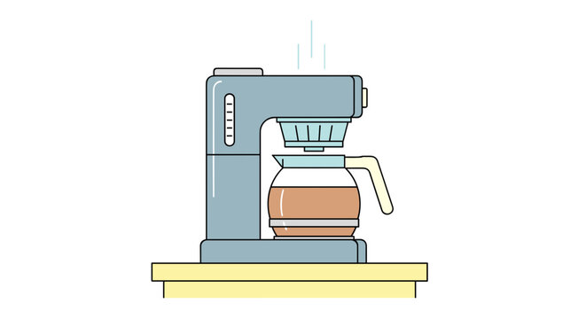 blue coffee maker brewing coffee on table clip art preview