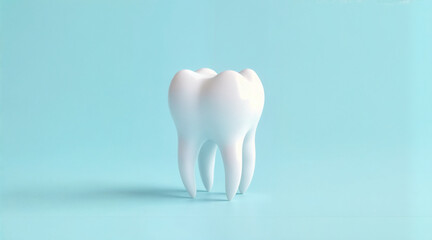 Healthy white tooth isolated on blue background, 3D render