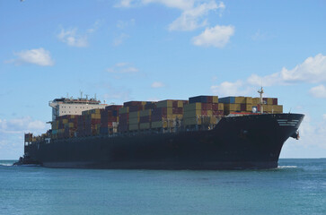container ship approaching the Port of Miami