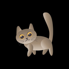 This vector illustration depicts a cute and playful cartoon cat. The design is simple and understated, with a flat, minimalist aesthetic and a soft beige and brown color palette. Perfect for children'