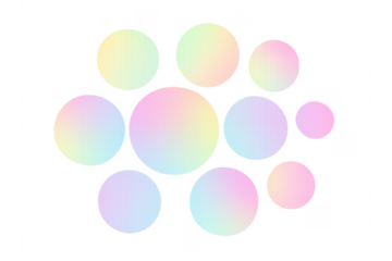 Iridescent pastel holographic abstract circles floating transparent background