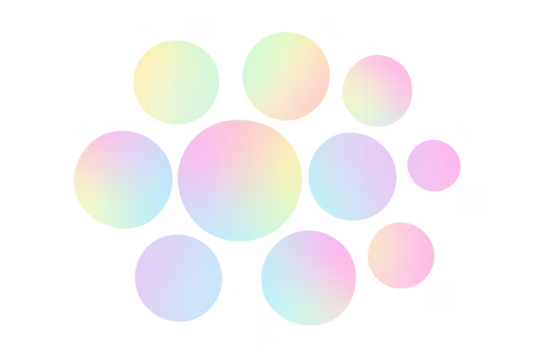 Iridescent pastel holographic abstract circles floating transparent background