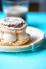 Close-Up of Pistachio and Pumpkin Christmas Paris-Brest Dessert
