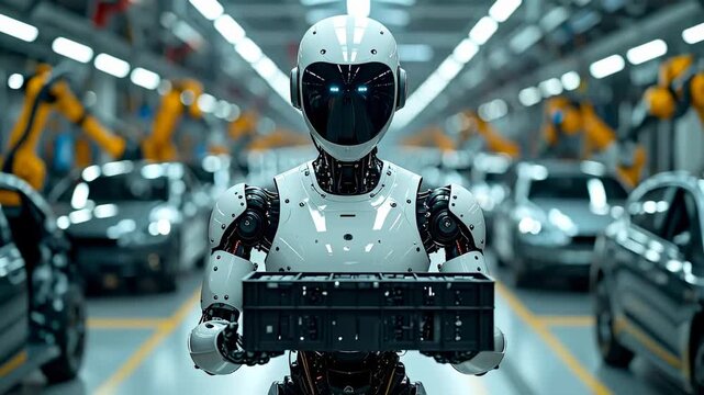 Robot Worker in Automotive Factory - AI Automation and Future of Manufacturing.