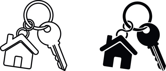 Black and White House Keychain Vector Icon Set for Real Estate, Property Access, Home Security, Rental, Ownership, and Housing Concepts