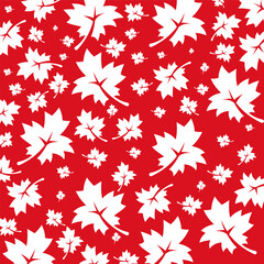 Autumn leaves pattern in white on a red background