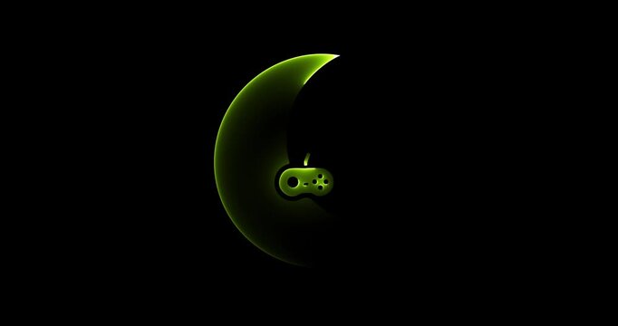 Crescent Moon with Neon Game Controller on Black Background night space