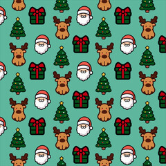 Christmas Sale Banner Background with Santa, Reindeer, Gifts, and Trees, Flat Vector Holiday Marketing Design