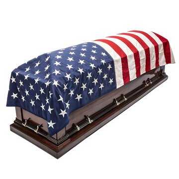 American flag draped over a coffin isolated on transparent background