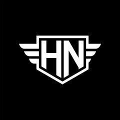 HN Logo vector image of initial shield with wing outline and simple shield