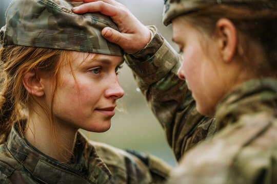 Mentorship and teamwork between soldiers in uniform