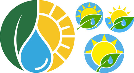 Symbol depicting nature with leaf sun and water drop representing sustainability