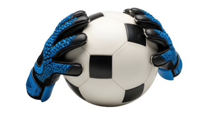 Goalkeeper gloves holding ball transparent background