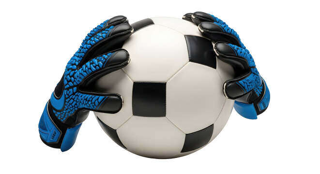 Goalkeeper gloves holding ball transparent background