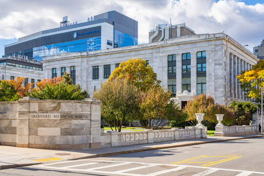 Boston, MA, USA - October 26, 2025: Entrance to Harvard Medical School  campus of this private Ivy League research university.