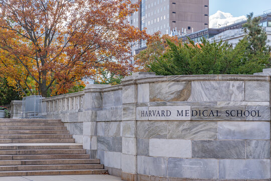 Boston, MA, USA - October 26, 2025: Entrance to Harvard Medical School  campus of this private Ivy League research university.