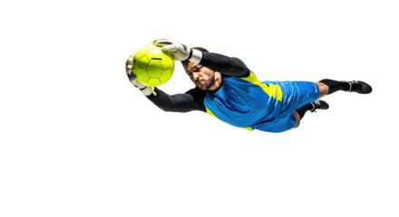 Goalkeeper diving for ball transparent background