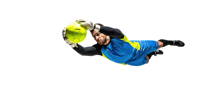 Goalkeeper diving for ball transparent background - Powered by Adobe