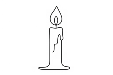 Burning candle line art icon representing light, hope, spirituality, and celebration, on transparent background