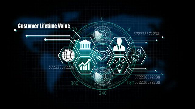 customer lifetime lifetime value Lifecycle on Futuristic Radar Technology Background. 