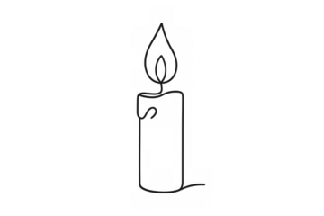 Burning candle line art drawing icon symbolizing light, spirituality, warmth, and celebration with transparent background