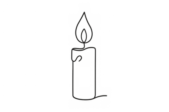 Burning candle line art drawing icon symbolizing light, spirituality, warmth, and celebration with transparent background