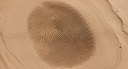 Close-up of fingerprint pattern imprinted in clay highlighting detailed lines and textures, showing its unique characteristics.