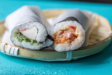 Close-Up of Sushi Burrito in Presentation