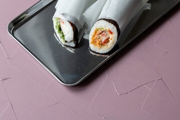 Close-Up of Sushi Burrito in Presentation