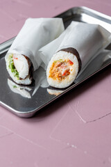 Close-Up of Sushi Burrito in Presentation
