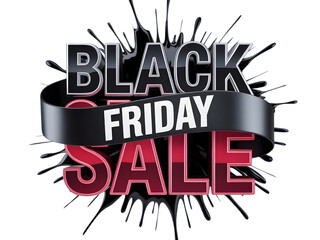 Black friday sale text with splash effect isolated on transparent background