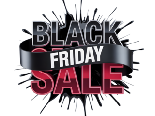 Black friday sale text with splash effect isolated on transparent background