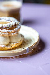 Close-Up of Pistachio and Pumpkin Christmas Paris-Brest Dessert

