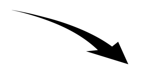 Hand drawn arrow pointing downwards and to the right abstract artistic curve directional