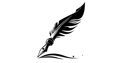 Elegant black quill pen creating flowing ink lines on a white background
